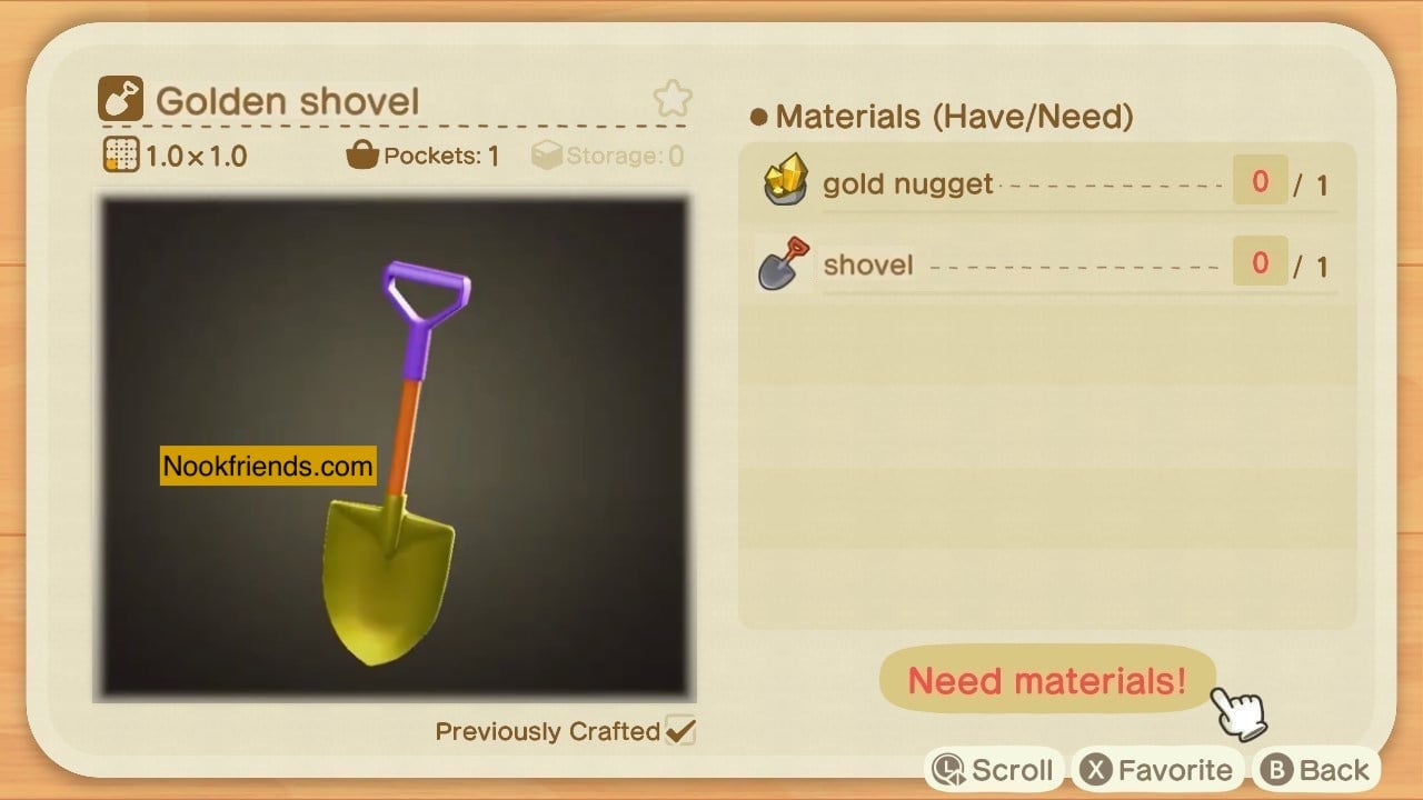 Golden Shovel DIY recipe in Animal Crossing: New Horizons
